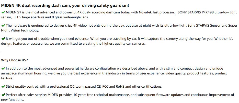 Miden S7 4K Dual Recording Dash Cam – Most Advanced Today with F1.5 Aperture, 8-Glass Lens, Super Night Vision & Aviation-Grade Aluminum Housing – Backed by 10-Year Free Maintenance and Firmware Updates 