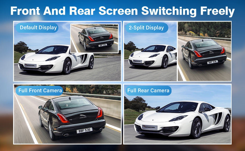 Miden S7 Front & Rear Screen Switching Freely – Choose Default, 2-Split, Full Front, or Full Rear Display for Maximum Flexibility While Driving – Ideal for Commuters, Families, and Road Trip Enthusiasts