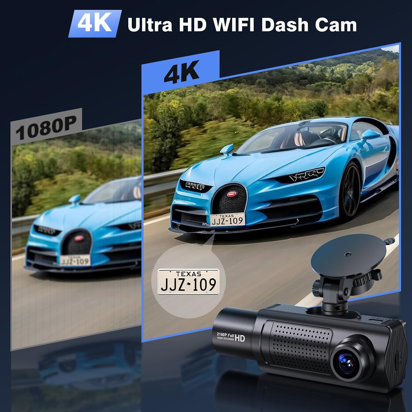 Miden X5 4K Ultra HD WiFi Dash Cam – Captures stunning 4K resolution video with clear license plate visibility, offering superior detail compared to 1080P cameras, and includes advanced WiFi connectivity for remote access.